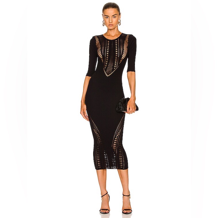 Nwot Wolford X Alberta Ferretti Ajoure Net Midi Dress In Black